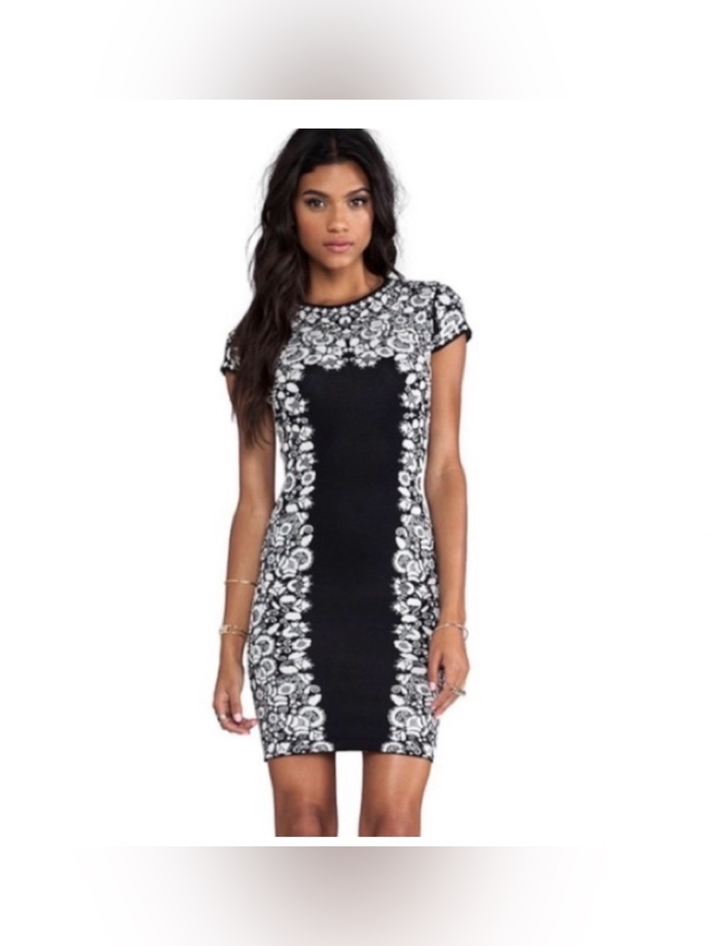 Bcbg Maxazria Black and White Floral Panel Bodycon Dress